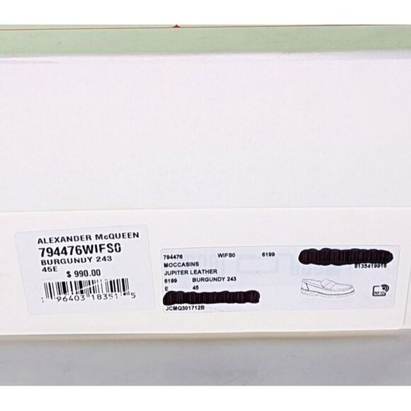 Alexander McQueen Men’s Jupiter Leather Moccasins Burgundy Size 45 (MSRP $990) - Picture 12 of 12